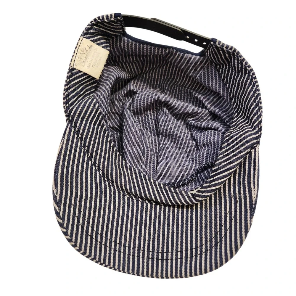 Kids Railroad Conductor Engineer Hat Cap‎ Blue White Stripes Snapback